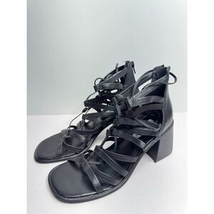 Steve Madden Sandals Size 8.5 Black Leather Cherri Block Heel Strappy Heels